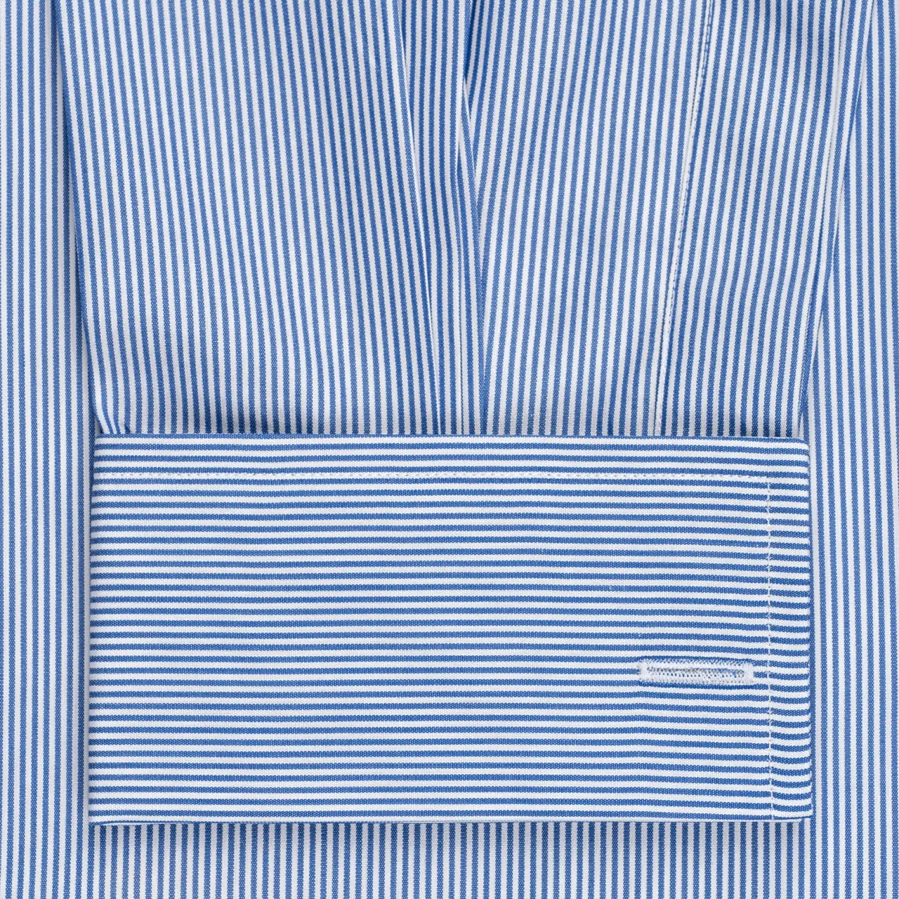 Classic Fit Neat Stripe Poplin Double Cuff Shirt in Navy