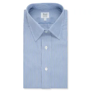 Classic Fit Neat Stripe Poplin Double Cuff Shirt in Navy