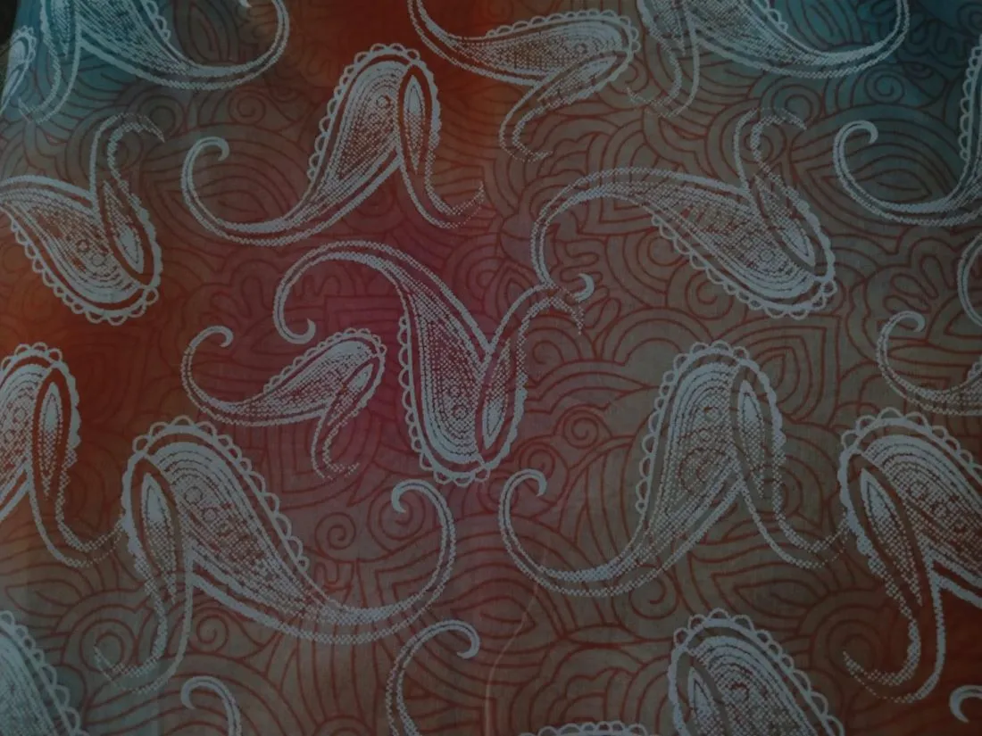 Cotton organdy printed 44" available in 2 designs [shaded paisleys pinks orange blue pink floral][15559/60]