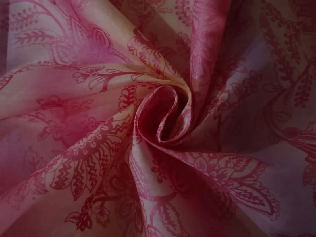 Cotton organdy printed 44" available in 2 designs [shaded paisleys pinks orange blue pink floral][15559/60]