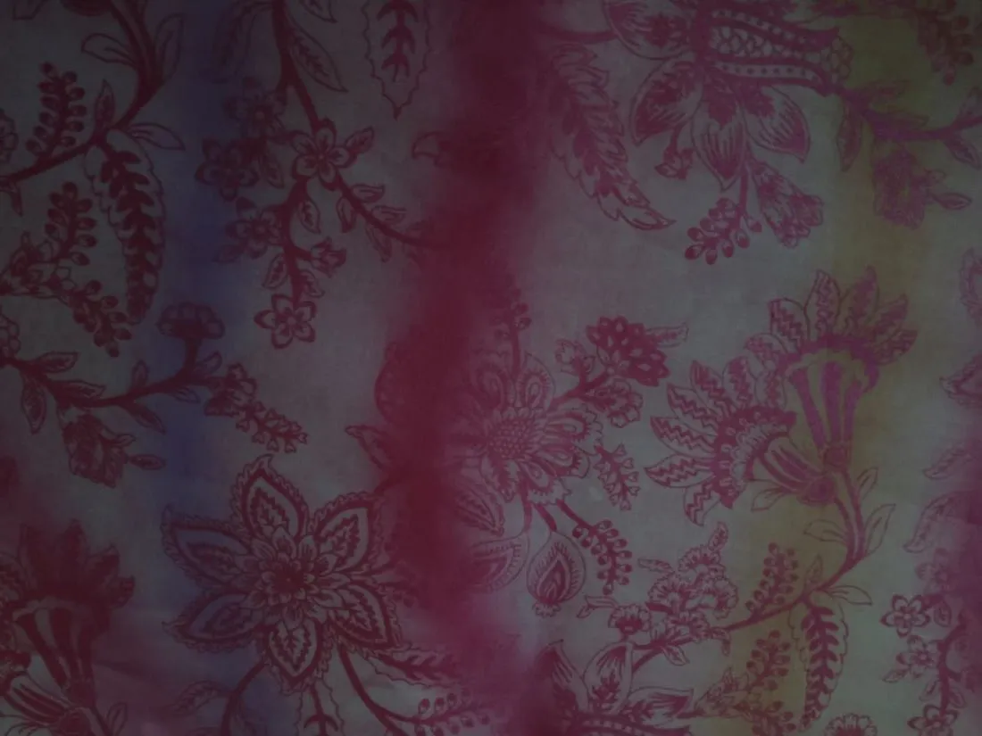 Cotton organdy printed 44" available in 2 designs [shaded paisleys pinks orange blue pink floral][15559/60]