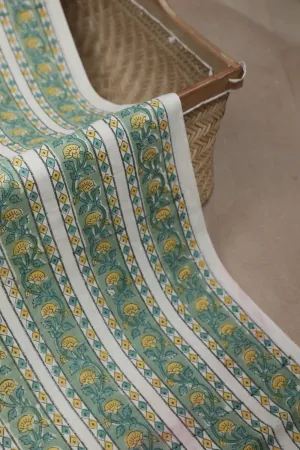 Cream & Green Stripe Sanganeri Cotton Fabric - 0.55m