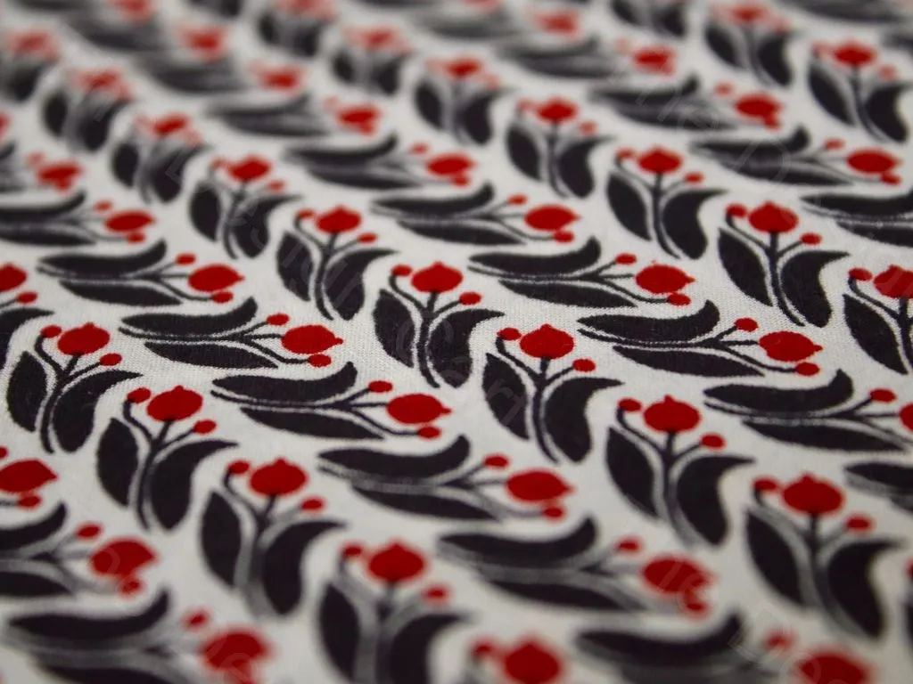Crimson Lantana Design Pure Cotton Fabric