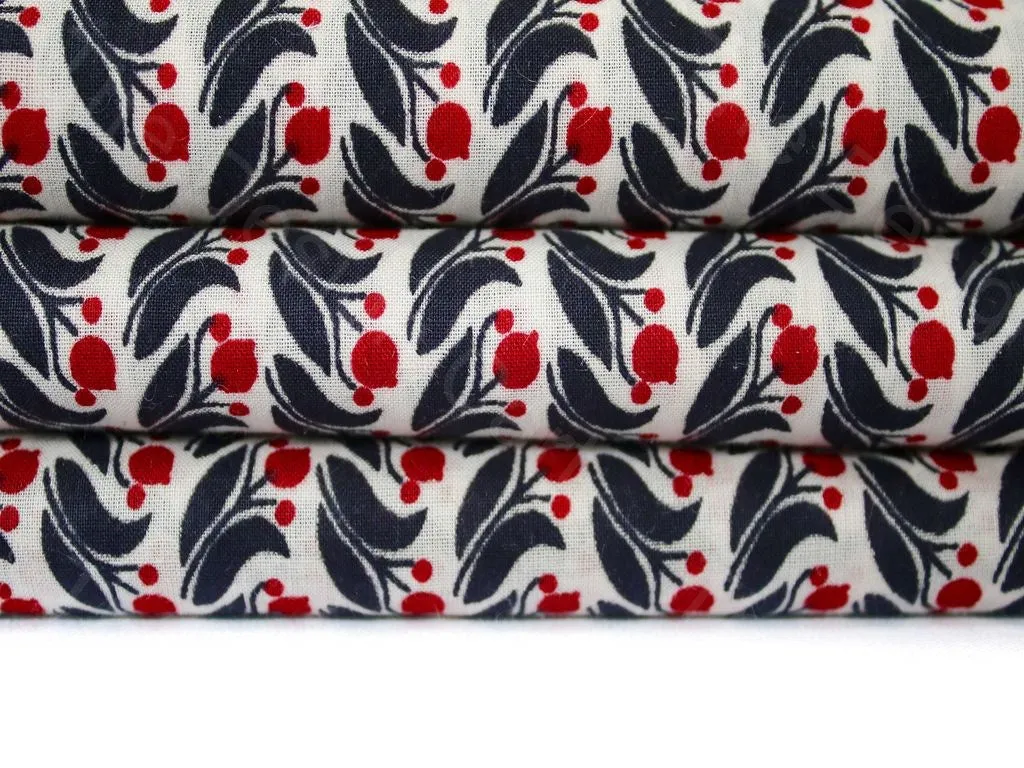 Crimson Lantana Design Pure Cotton Fabric