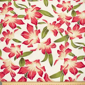 Crinkle Cotton Prints Design-20 Red Lily Flowers on White