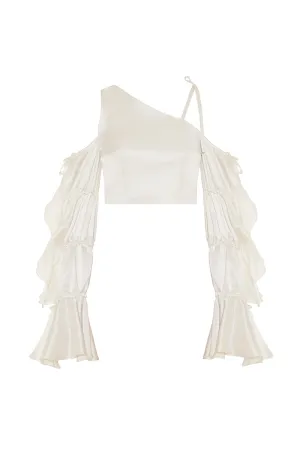 CROPPED TOP WITH FLOUNCE SLEEVES