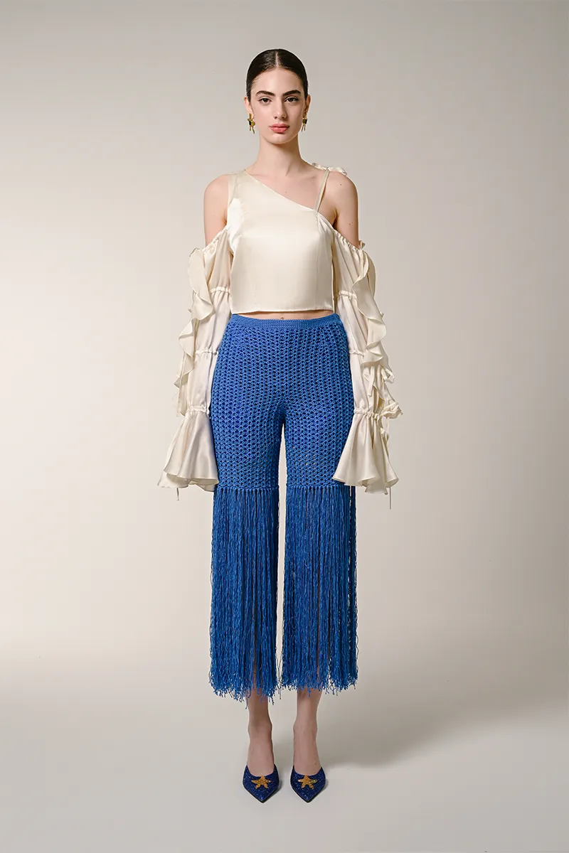 CROPPED TOP WITH FLOUNCE SLEEVES