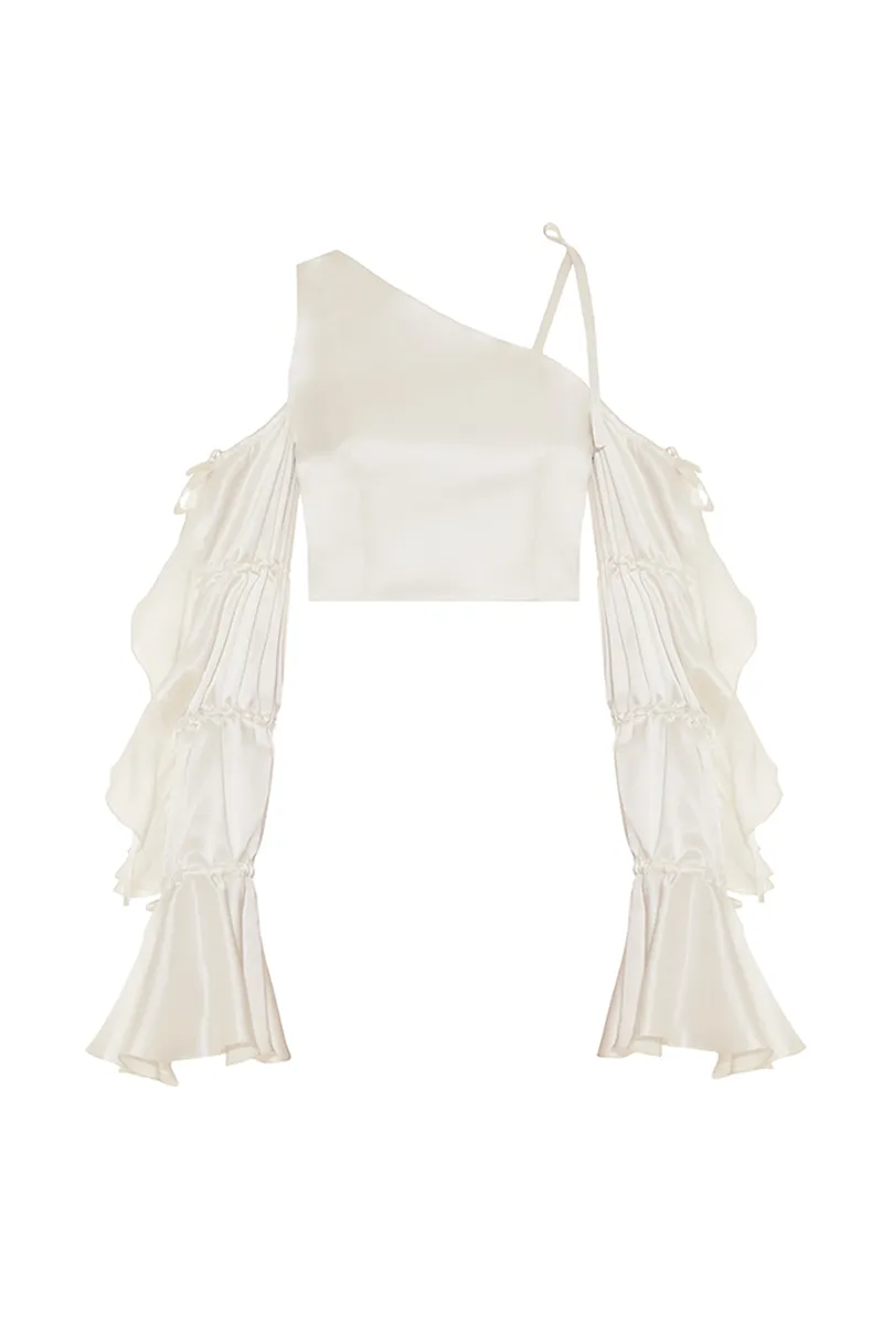 CROPPED TOP WITH FLOUNCE SLEEVES