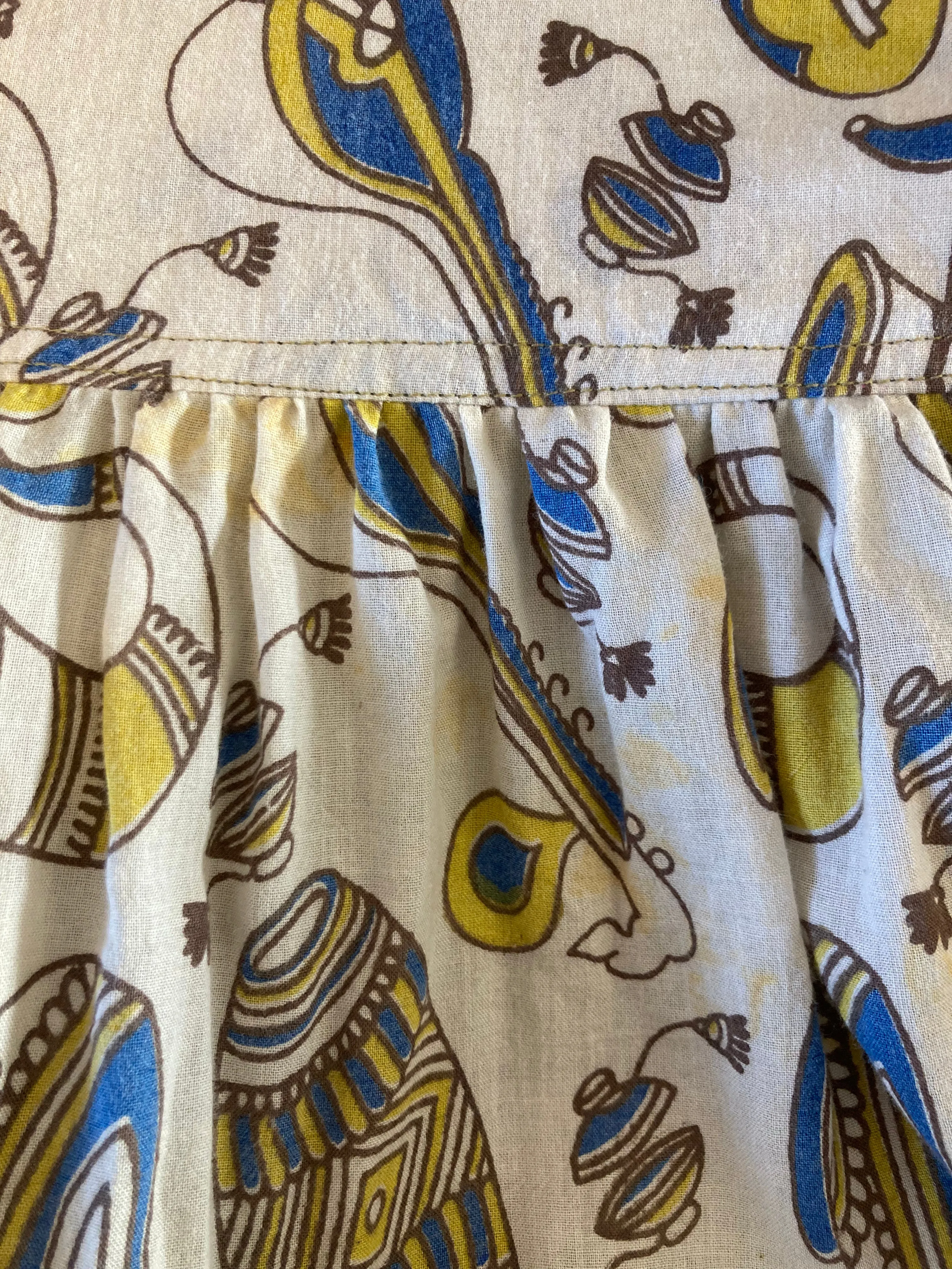 Daisy Smock Top - Boogie to the Beat in Lemon and Lapis - Vintage Indian Cotton - Size M/L