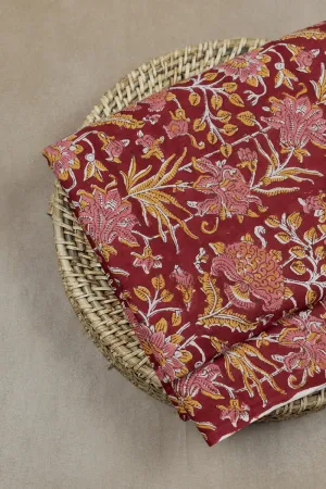 Dark Maroon Sanganeri Cotton Fabric