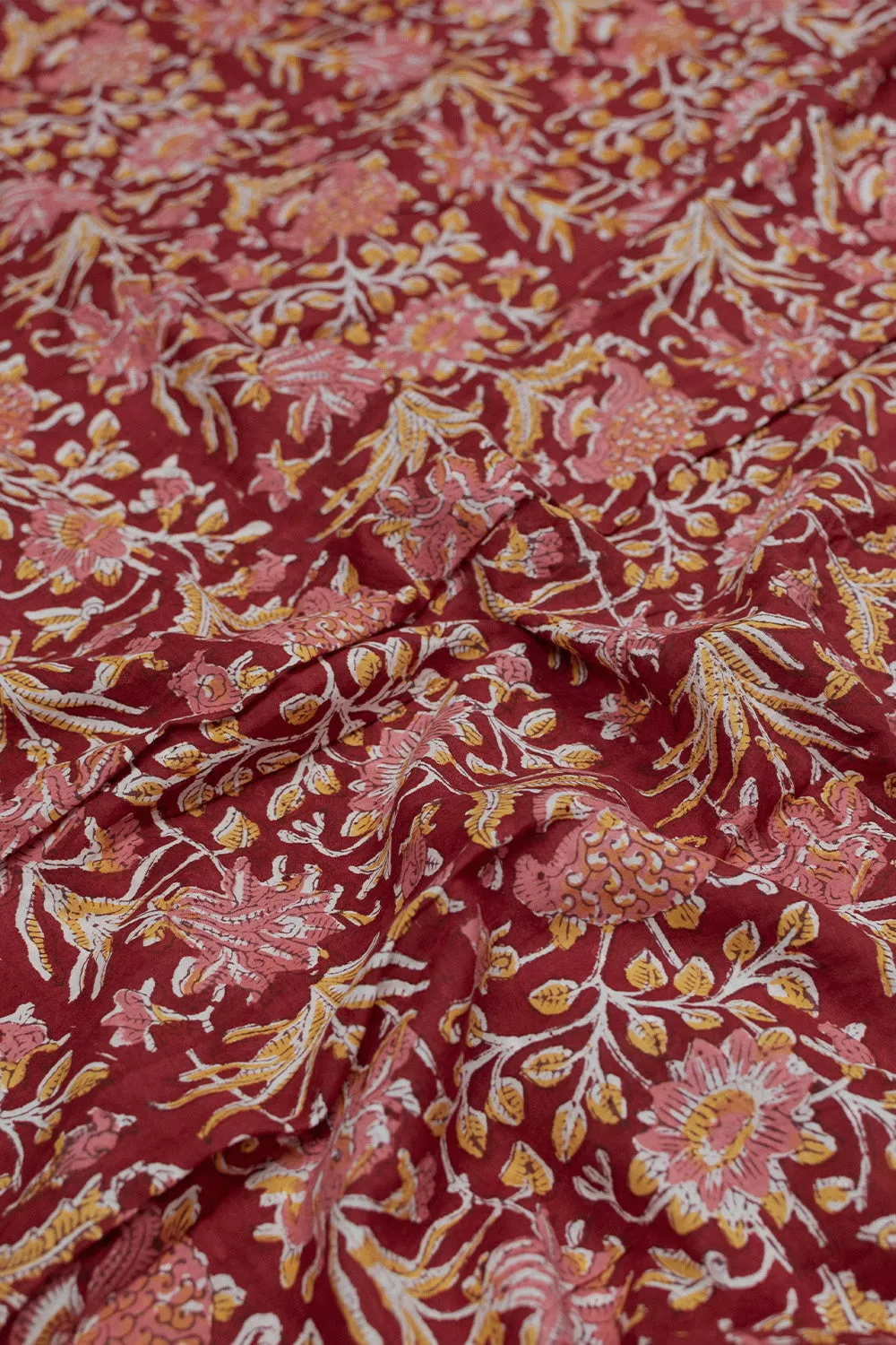 Dark Maroon Sanganeri Cotton Fabric