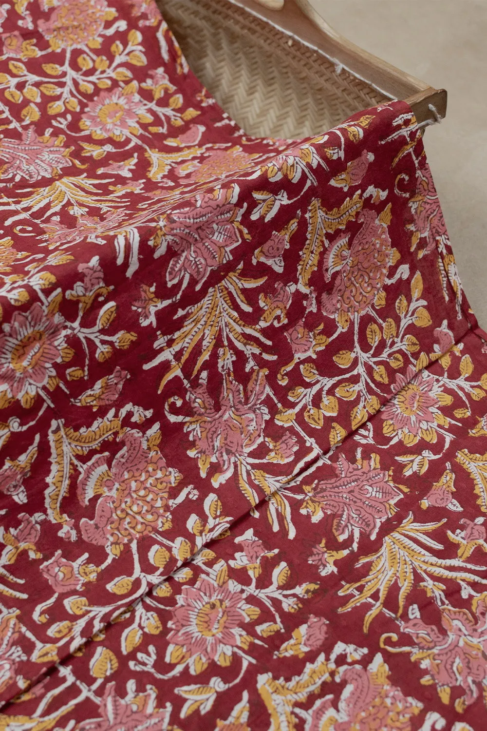 Dark Maroon Sanganeri Cotton Fabric