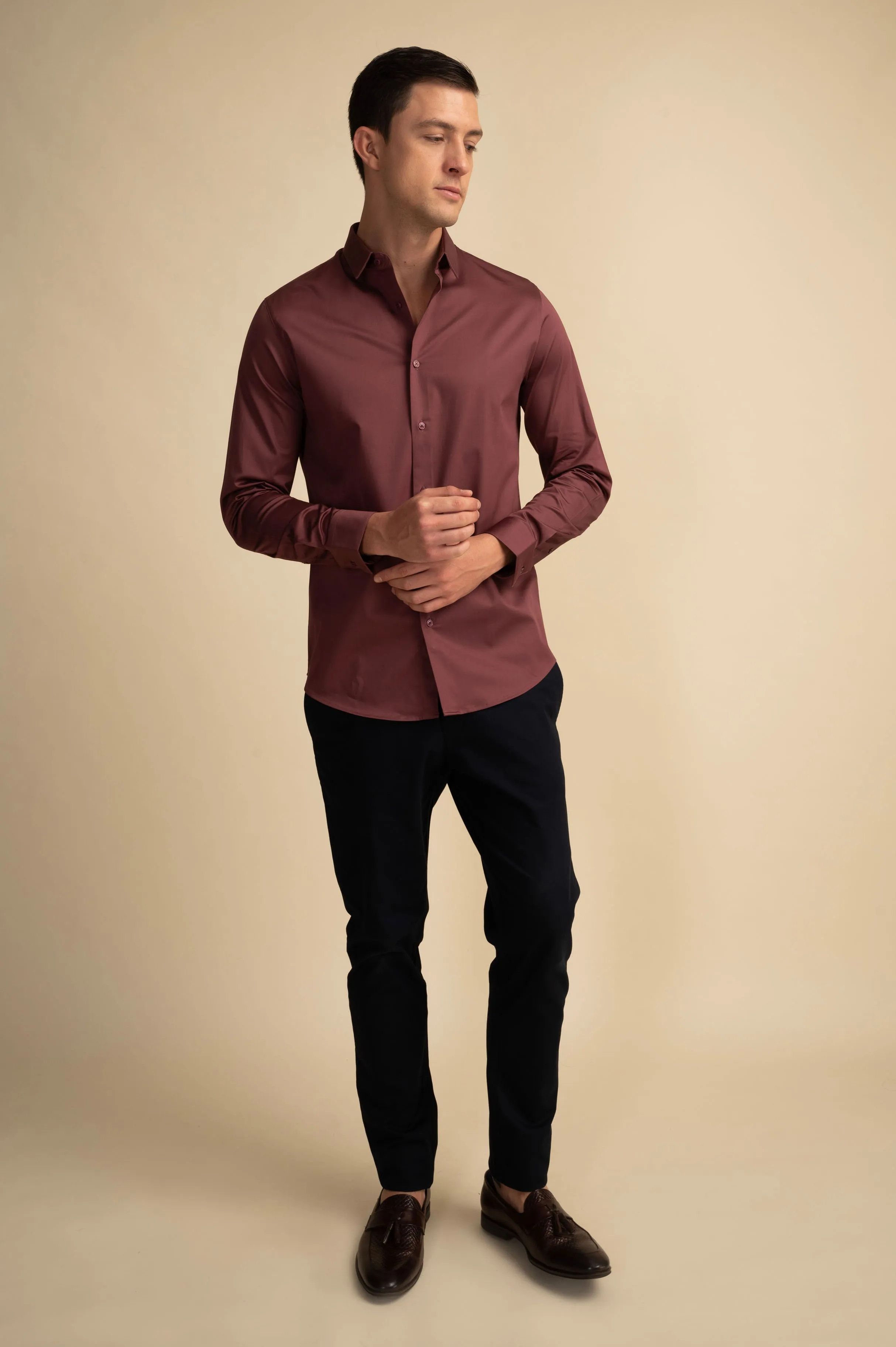 Deep Plum Stretch Satin Shirt