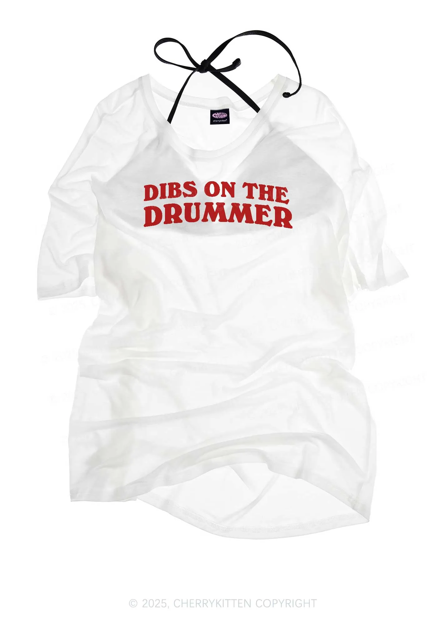 Dibs On The Drummer Y2K Sheer Boyfriend Tee Cherrykitten