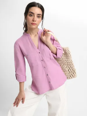 DL Woman Round Neck Regular Fit Solid Lavender Top