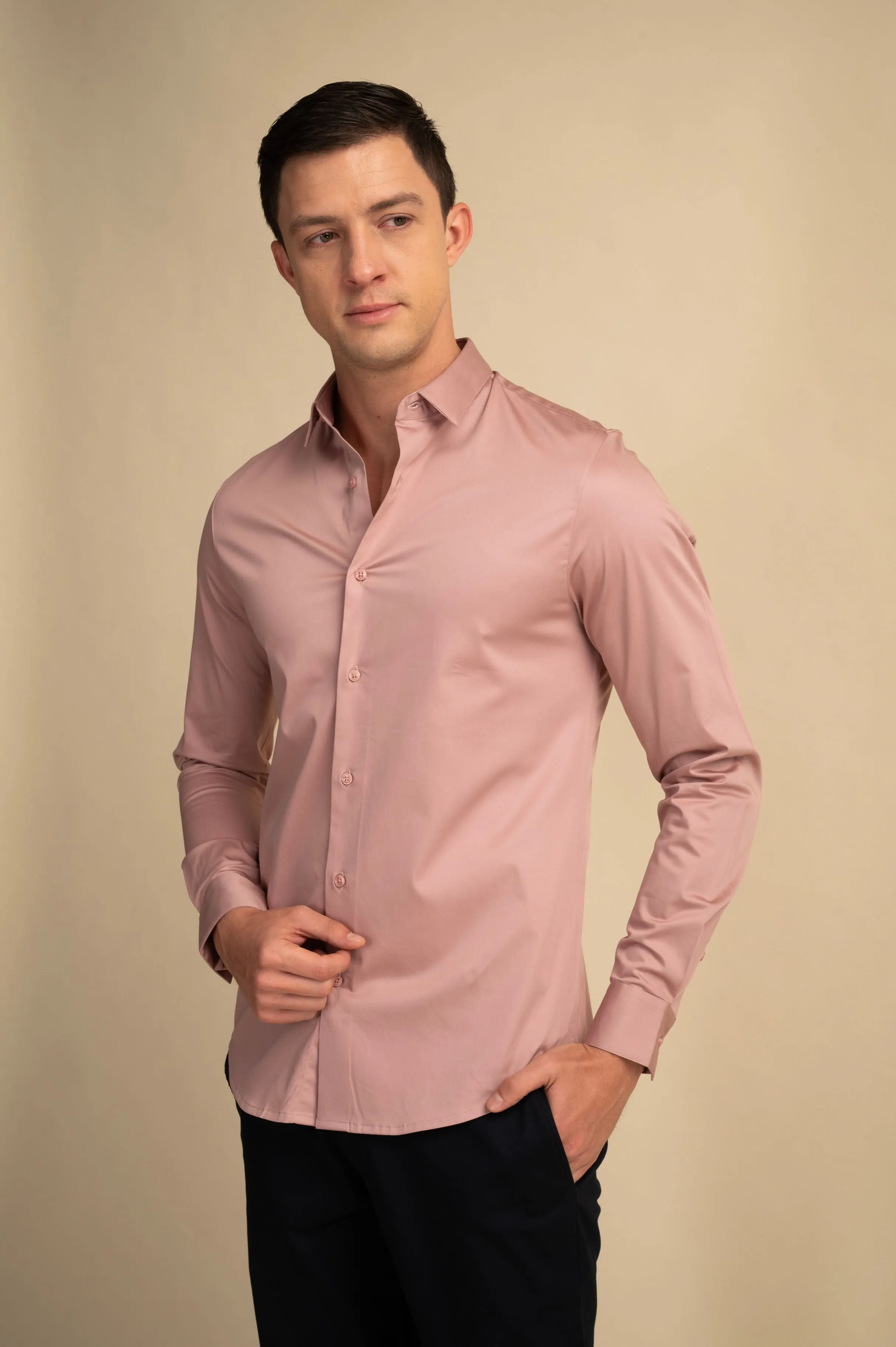 Dusty Rose Stretch Satin Shirt