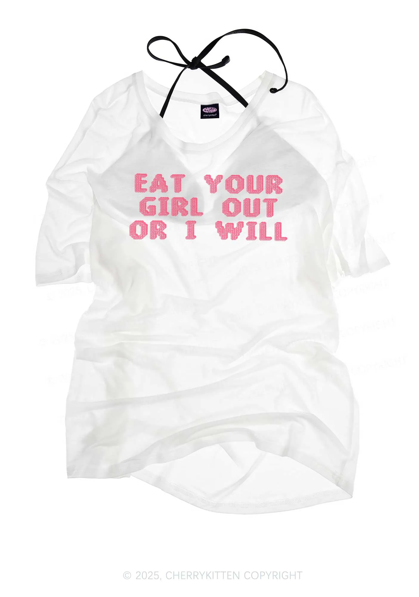 Eat Your Girl Out Pride Y2K Sheer Boyfriend Tee Cherrykitten