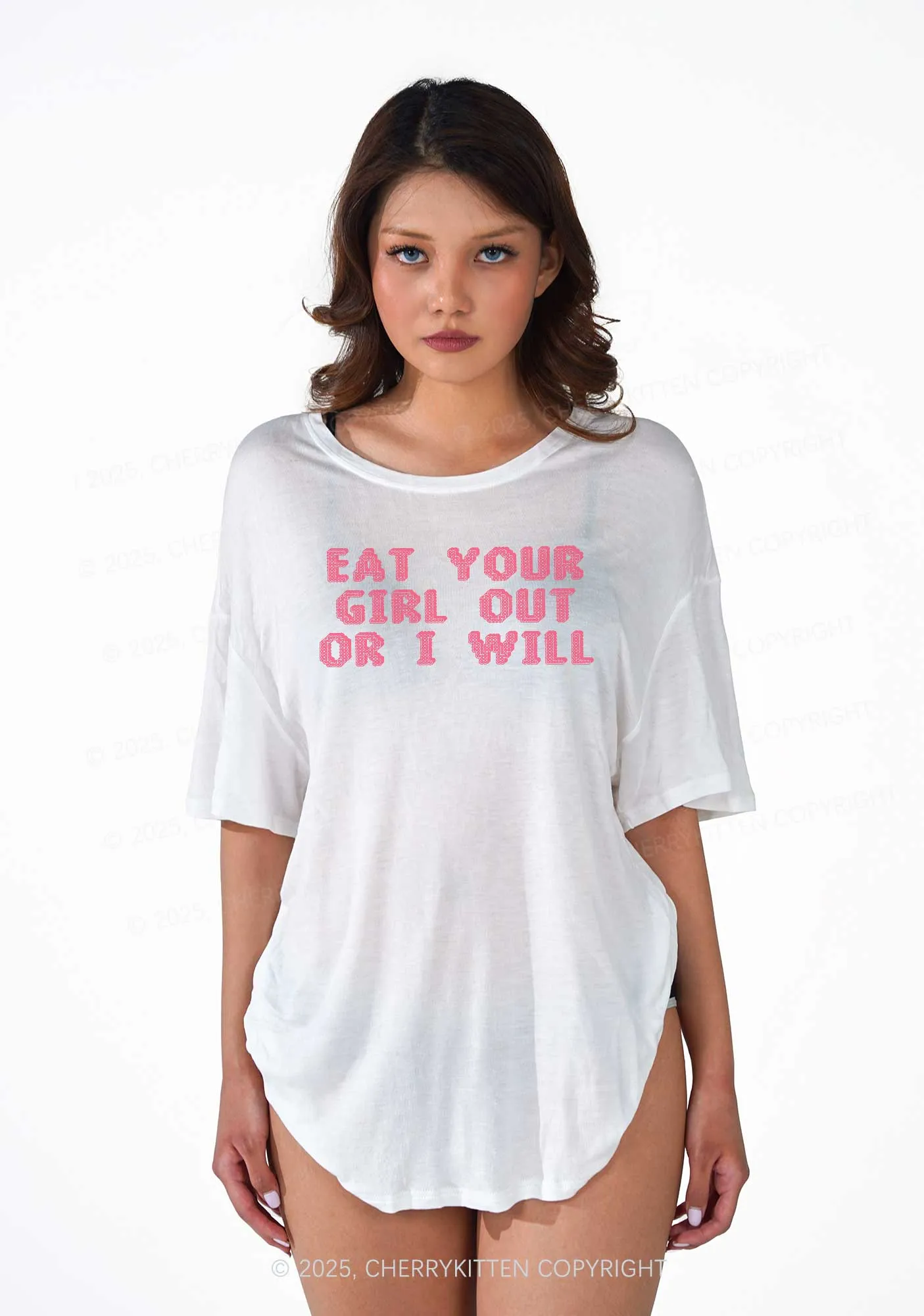 Eat Your Girl Out Pride Y2K Sheer Boyfriend Tee Cherrykitten