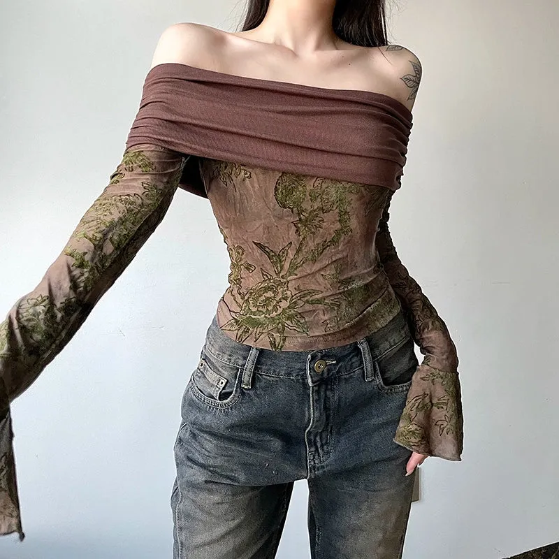 Elara Off-Shoulder Floral Mesh Top