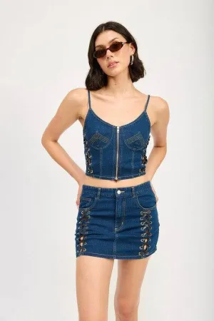 Emory Park Zip Up Denim Corset Top