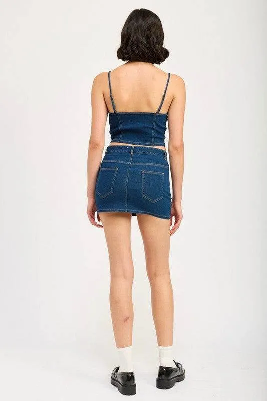 Emory Park Zip Up Denim Corset Top