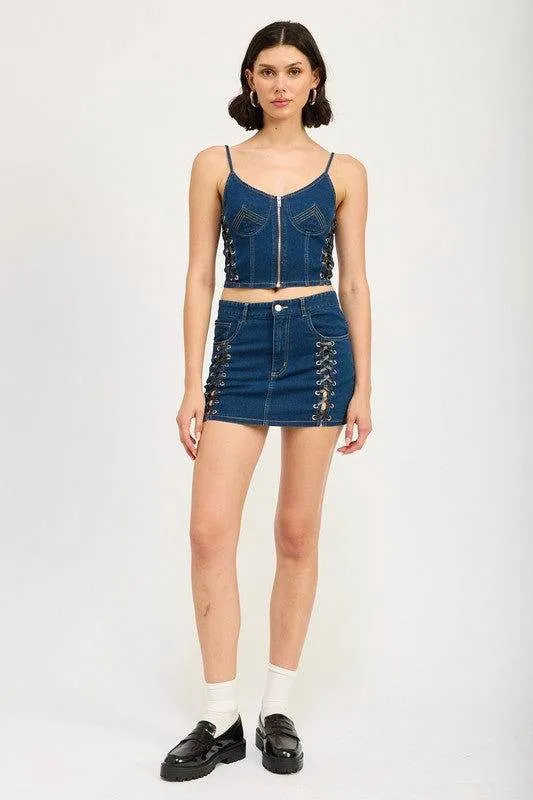 Emory Park Zip Up Denim Corset Top