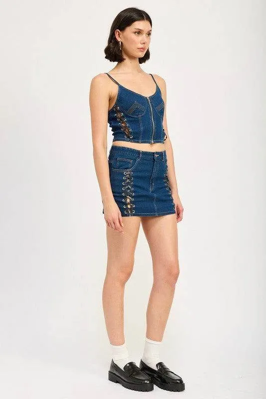 Emory Park Zip Up Denim Corset Top