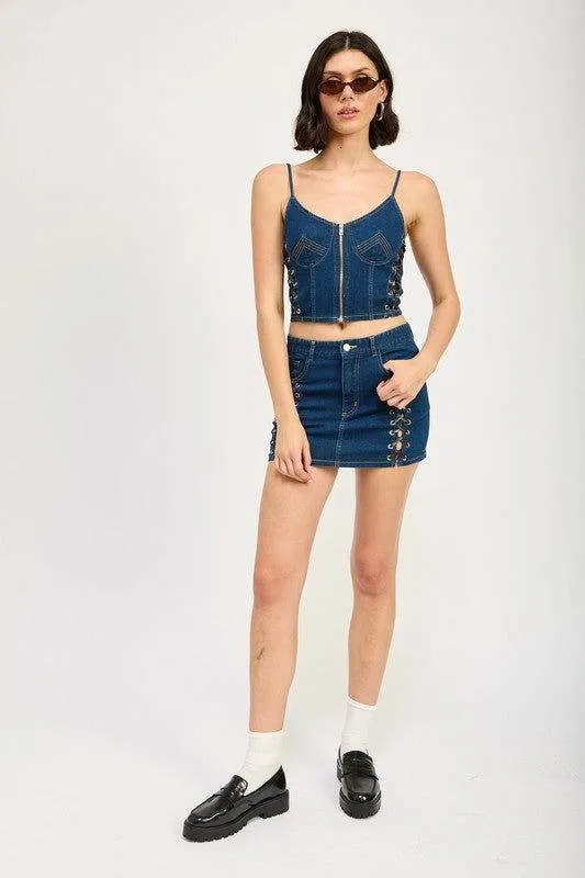 Emory Park Zip Up Denim Corset Top