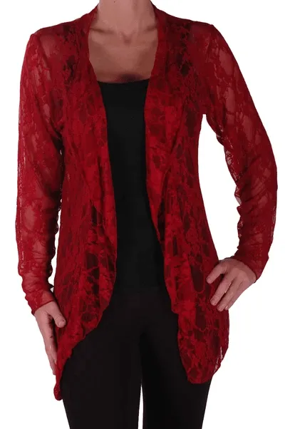 Eyecatch - Riya Womens Floral Lace Waterfall Cardigan Ladies Plus Size Open Cardi Sizes 14 - 28