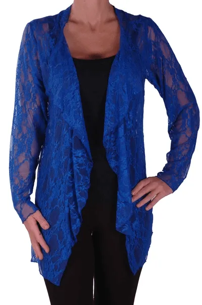 Eyecatch - Riya Womens Floral Lace Waterfall Cardigan Ladies Plus Size Open Cardi Sizes 14 - 28