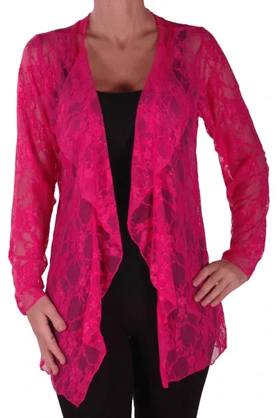 Eyecatch - Riya Womens Floral Lace Waterfall Cardigan Ladies Plus Size Open Cardi Sizes 14 - 28