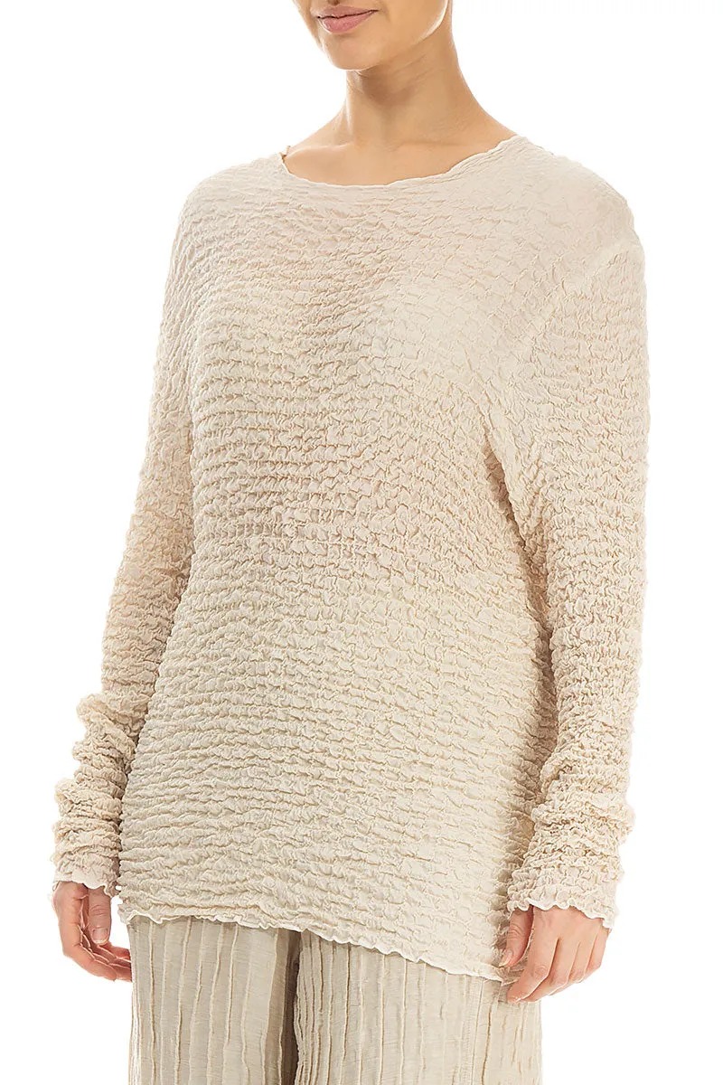 Fitted Cream Textured Silk Blouse