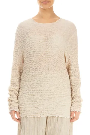 Fitted Cream Textured Silk Blouse