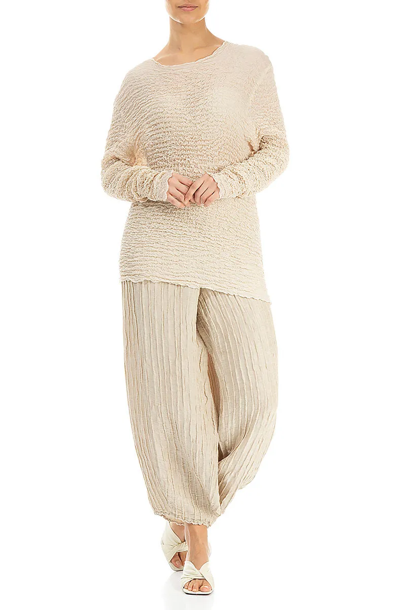 Fitted Cream Textured Silk Blouse