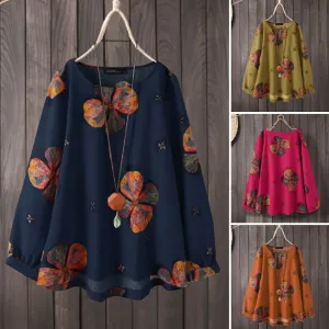 Flower Print Long Sleeves Blouse