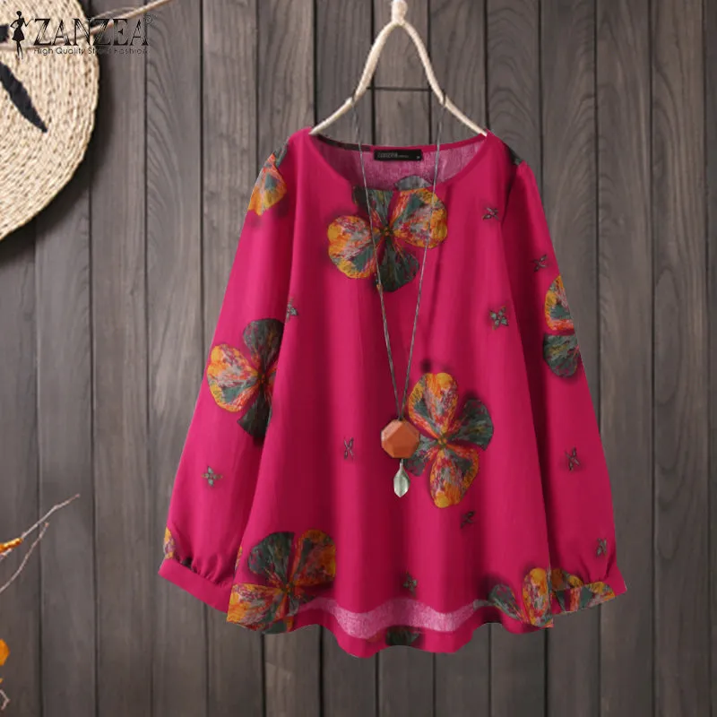 Flower Print Long Sleeves Blouse