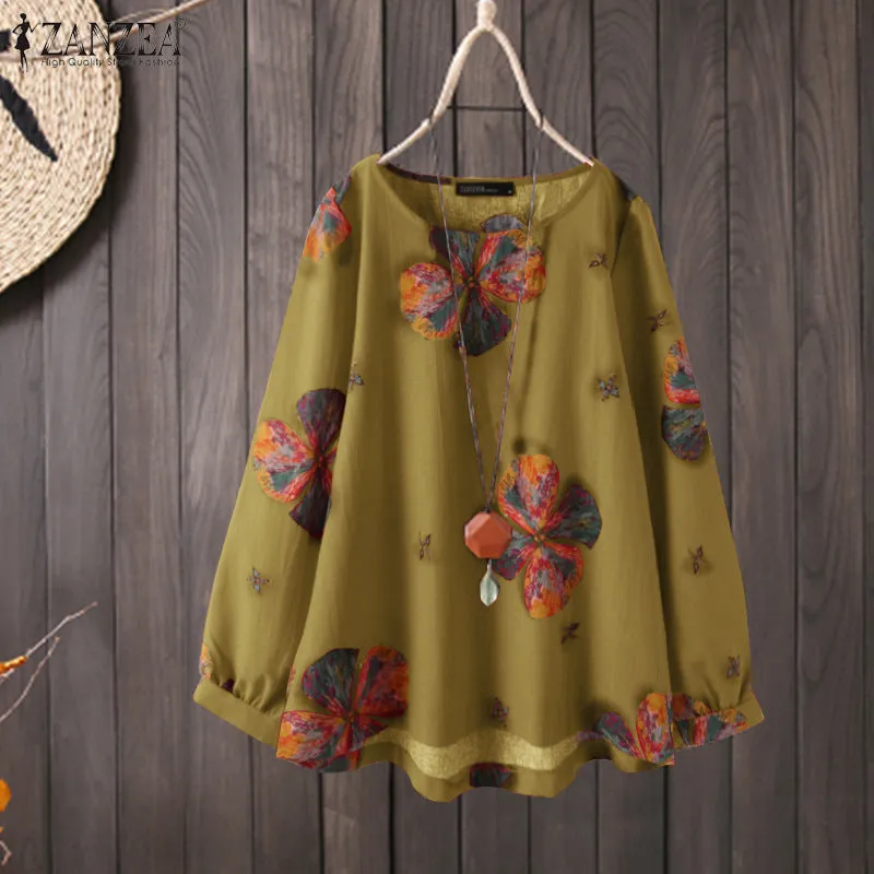 Flower Print Long Sleeves Blouse