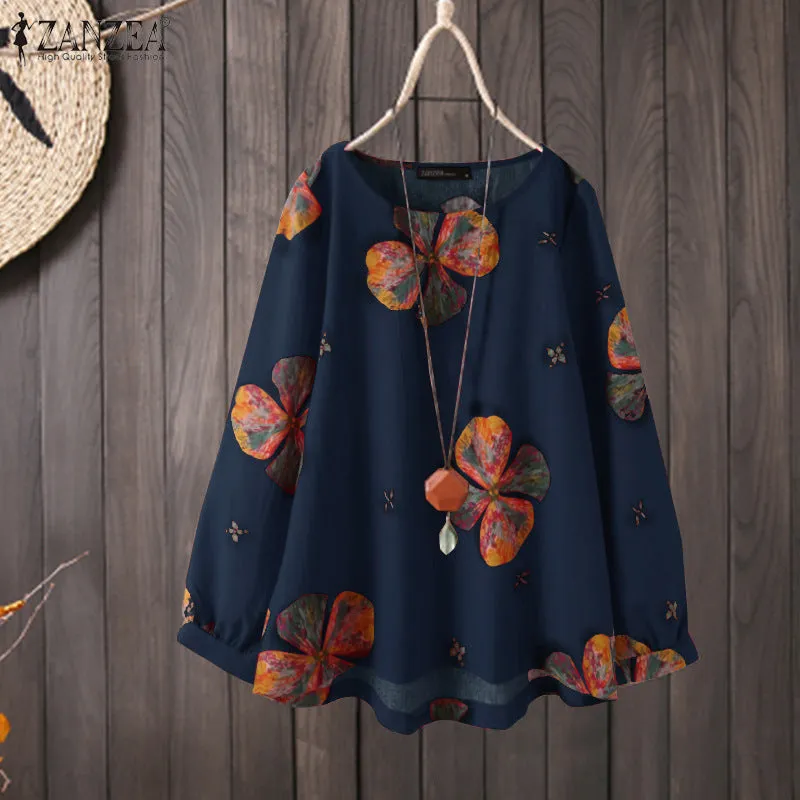 Flower Print Long Sleeves Blouse