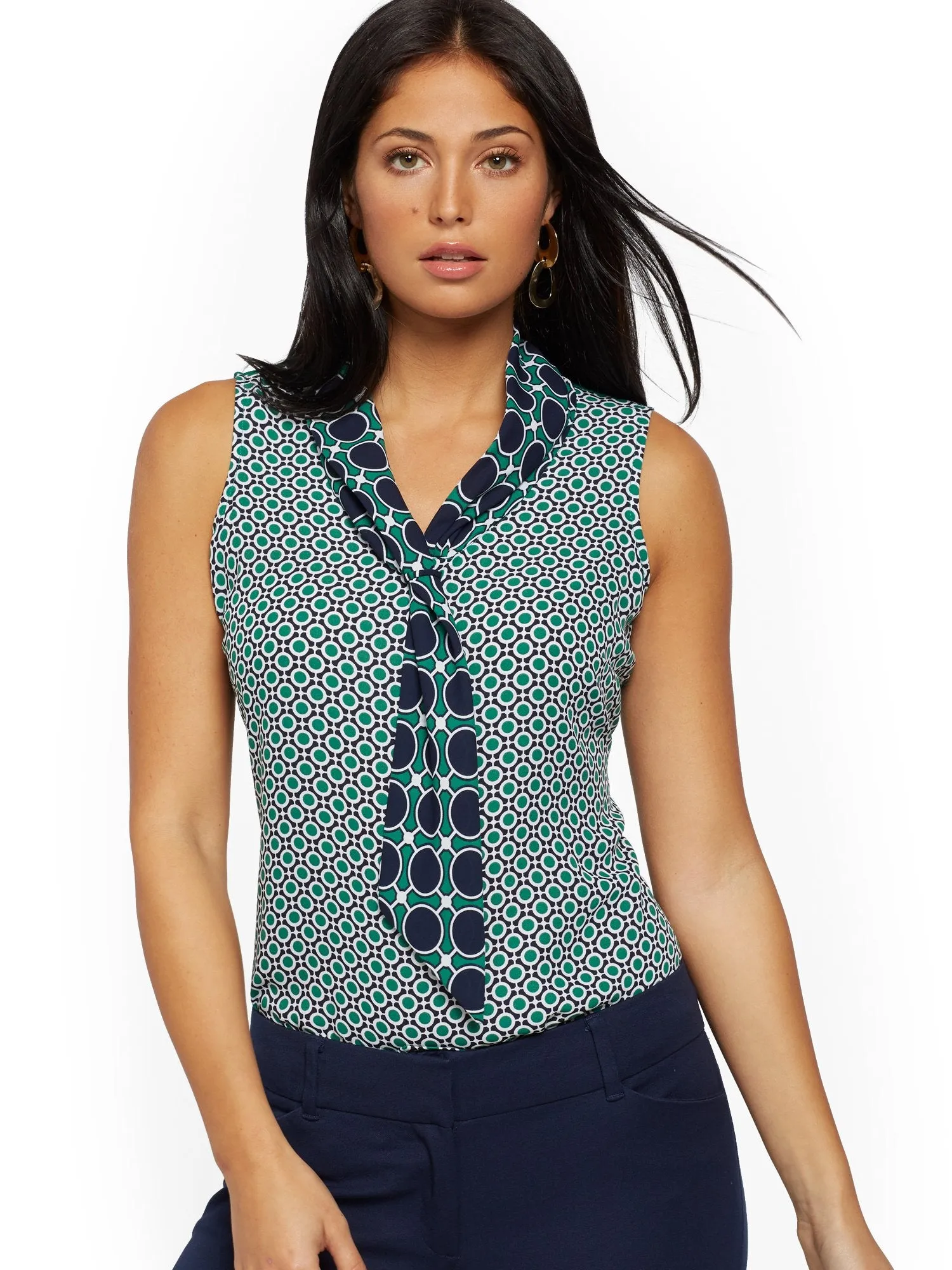 Geo-Print Tie-Front Top