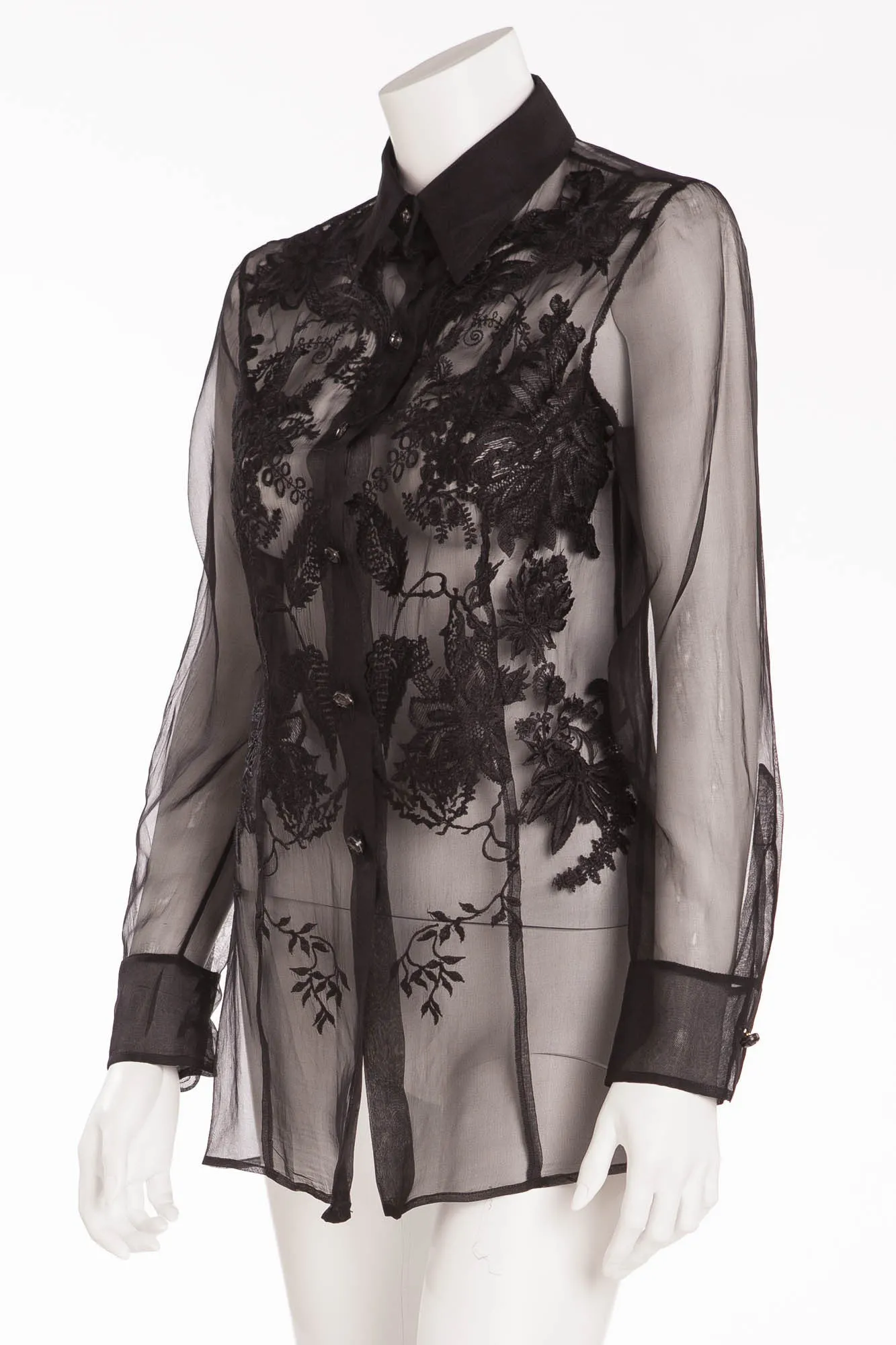 Gianfranco Ferre - Black Sheer Button Up Blouse - IT 40