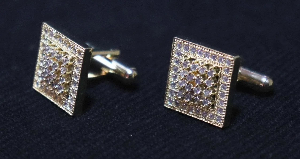 Golden Square Studded Metallic Cufflinks