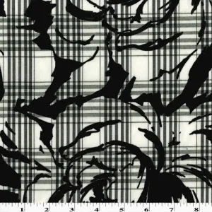 Gray/Multi Velvet Flocked Floral Print Plaid Shirting Fabric