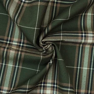 Green-Black-Multi Wool Polyester Plaid Shirting Woven Fabric