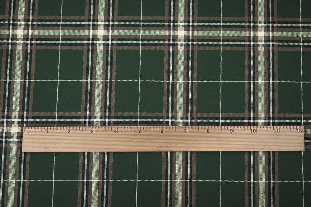 Green-Black-Multi Wool Polyester Plaid Shirting Woven Fabric
