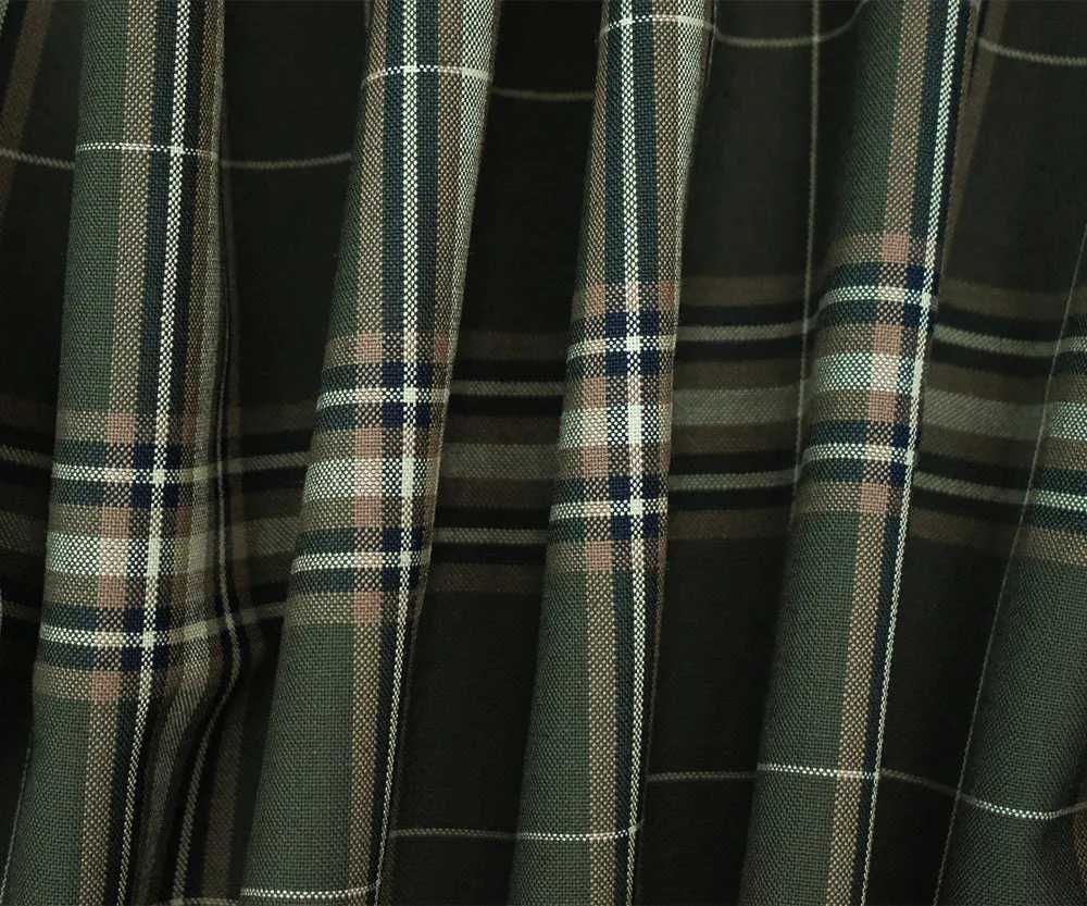 Green-Black-Multi Wool Polyester Plaid Shirting Woven Fabric