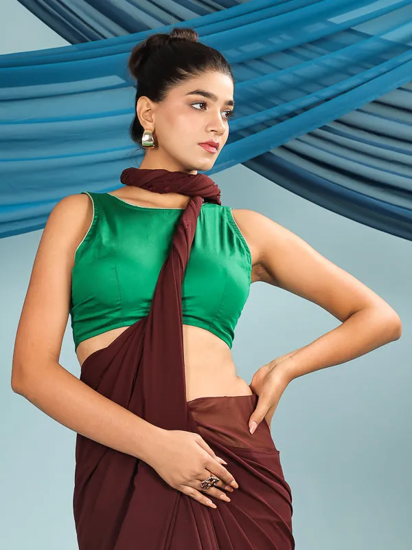Green Dual Tone Halter Neck Embroidered Padded Blouse