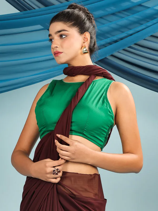 Green Dual Tone Halter Neck Embroidered Padded Blouse