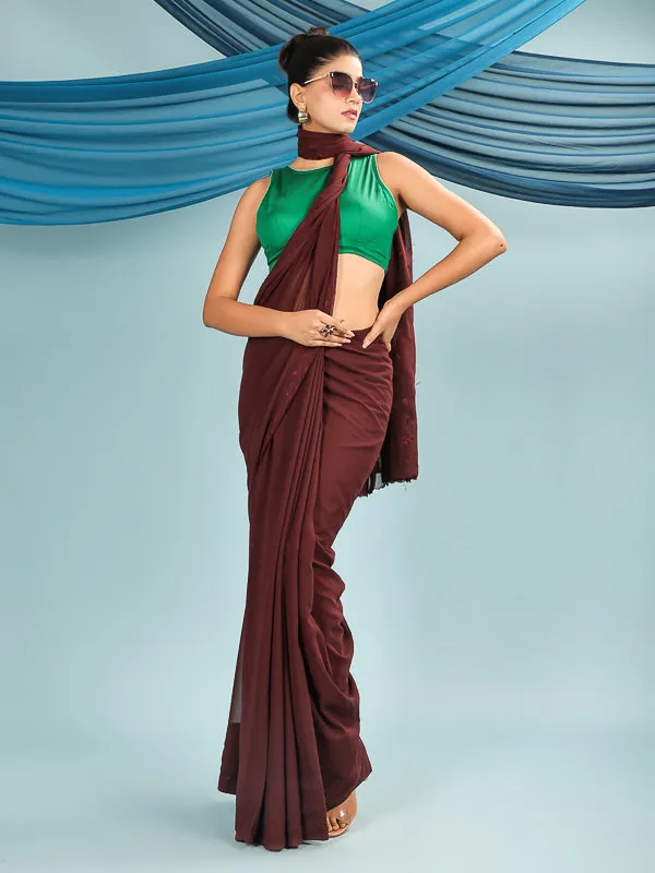 Green Dual Tone Halter Neck Embroidered Padded Blouse