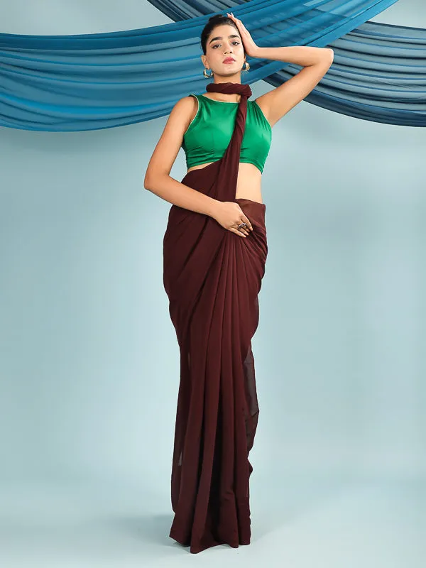 Green Dual Tone Halter Neck Embroidered Padded Blouse