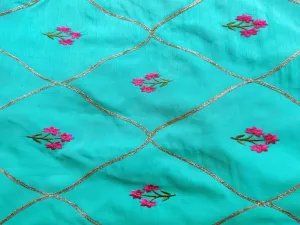 Green Floral Geometric Embroidered Zorba Silk Fabric